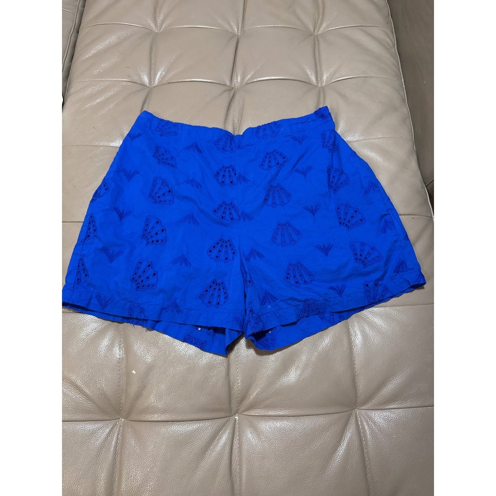 St Johns Bay Blue Eyelet Shell Embroidered Shorts Elastic Waist Womens Large